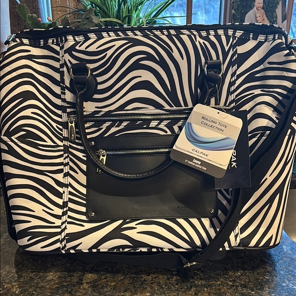 NWT Calpak Zebra Print Rolling Tote Zanny Bag Carry On - Picture 1 of 12